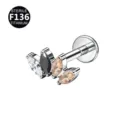 F136 Titanium marquise cubic zirconia labret stud piercing jewelry close up detail - Silver-White + Black + Champagne