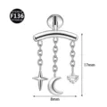 F136 Titan Piercing Schmuck, Stern Mond Anhänger Kette Knorpel Ohrring Helix chic. - Stern-Mond-Kettenquasten-Stil (Nicht vertikal Silber 2675 Stil 1) / 1.2x6mm (Gewinde M0.9) / Silber
