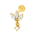 Goudkleurig roestvrij staal labret knopje met zirkonia blad cluster piercing sieraden. - 1,2x6 mm / Draad M1,0 / Goud Wit