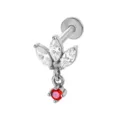 Roestvrijstalen piercing sieraad met heldere zirkonia en hangende rode steen voor oren. - 1,2x6 mm / Draad M1,0 / Zilver Rood