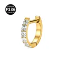 Gouden titanium klapoorring met schitterende vierkante zirkonia stenen voor piercing. - Platte vierkante strass in goud