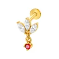 Roestvrij staal zirkoon bloem hangende labret piercing sieraad voor dames en heren - 1,2x6 mm / Draad M1,0 / Goud Rood
