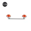 Close-up detail of the F136 titanium surface piercing barbell with vibrant orange stone ends. - 1.6*20*5mm Thread M1.2 / Red