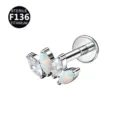 F136 Titanium Labret Stud Marquise Opal CZ Cartilage Earring Body Piercing Jewelry - 1.2x6mm Bar / Silver-White + OP17