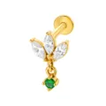 Gouden roestvrijstalen kraakbeen labret knop met witte zirkonia en groene hangende edelsteen. - Goud Groen