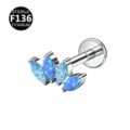Titanium F136 Labret Piercing Jewelry with Marquise Opal and CZ Stones for Body Piercing - Silver-White + OP05