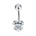 Stainless steel navel piercing ring featuring a sparkling 5A cubic zirconia heart stone. - 1.6x10mm / Rhinestone Inlaid Silver White Style