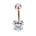 Rose gold stainless steel navel piercing with sparkling heart zircon stone body jewelry - 1.6x10mm / Rose Gold-White with Rhinestones