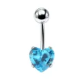 Stainless steel navel ring with blue heart cubic zirconia belly button piercing jewelry variant - 1.6x10mm / Silver Sea Blue