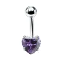 Acciaio inossidabile zircone viola cuore piercing ombelico anello gioiello corpo stile - 1.6x10mm / Argento Viola
