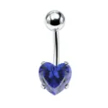 Acciaio inossidabile cuore zircone blu piercing ombelico anello gioiello corpo 1.6mm - 1.6x10mm / Argento e Blu Scuro