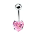 Piercing Ombelico Cuore Rosa Acciaio Inossidabile Zircone 5A Gioiello Corpo 1.6mm - 1.6x10mm / Argento Rosa