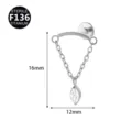 F136 Titan Marquise Zirkon Kette Piercing Labret Stecker 16x12mm Körperschmuck Stück - Pferdeauge-Anhänger / 1.2*6mm / Silber