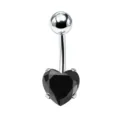 Piercing per ombelico in acciaio inossidabile con zircone nero a cuore e asta da 1,6 mm di spessore. - 1.6x10mm / Argento Nero