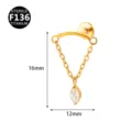 Titan Labret Piercing Stecker mit Kette und Zirkonia Anhänger, 16x12mm Körperschmuck. - Pferdeauge-Anhänger / 1.2*6mm / Gold