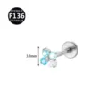 F136 Τιτάνιο Labret Καρφίτσα Μπλε Gradient Ζιργκόν Λουλούδι Piercing Στολίδι - Στυλ 1 (2532) / 1.2x6mm Σπείρωμα M0.9 / Ασημί θαλασσί ντεγκραντέ