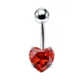 Elegante piercing per ombelico in acciaio con zircone rosso a cuore e barra curvi 1,6mm. - 1.6x10mm / Argento Rosso