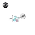 F136 Τιτάνιο Ζιρκόν Λουλούδι Labret Piercing Κόσμημα με Διαβάθμιση - 3.3mm Παραλλαγή - Στυλ 1 (2532) / 1.2x6mm Σπείρωμα M0.9 / Ασημί Ροζ Διαβάθμιση