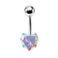 Elegante piercing da ombelico in acciaio inossidabile con zircone cuore olografico. - 1.6x10mm / Argento AB
