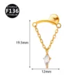 F136 Titan Piercing Schmuck mit Kette und Zirkonia Anhänger für stylische Ohr und Labret - Kegelanhänger / 1.2*6mm / Gold
