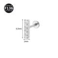 F136 titanium labret stud piercing with 5 cubic zirconia stones, size 8.2x2mm body jewelry. - Style 2 Silver White (2495) / 1.2x6mm Thread M0.9