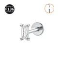 F136 titanium labret stud piercing with baguette cubic zirconia threadless push pin - Silver Square (Push-in)