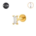 F136 Titane Zircone Baguette Push Pin Labret Stud Cartilage Boucle d'Oreille Piercing - Tige 1.2x6mm / Or Carré (À poussoir)