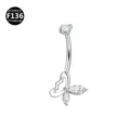 Piercing para ombligo de titanio con circonita cúbica brillante y diseño de mariposa. - 1.6x10mm / Lazo Plateado