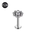 F136 Titaan bloem bal labret piercing knop, elegante kraakbeen lichaamsjuweel detail. - 1.2x6mm Draad M0.9 / Stijl 3 Zilver
