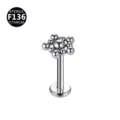 Titanium labret lip piercing met kraal bloem cluster opzetstuk, oorbel kraakbeen. - 1.2x6mm Draad M0.9 / Stijl 4 Zilver