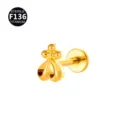Gouden F136 titanium labret knopje met bloem, steriele piercing sieraden voor oor en lip. - Stijl 1 / Alleen kopstuk (zonder staafje) / Goud
