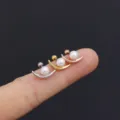 Stainless steel pearl cartilage stud earrings set, crescent moon piercing jewelry variant display. - Crescent Moon (No.1) / Rose Gold - 1 Pack