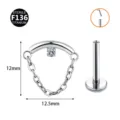 F136 Titan Labret Piercing Stecker mit Kette Zirkonia Ohrring Körperschmuck 1 Stk - 0.8x6mm / Runder Strass Silber