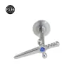 Titanium F136 sword labret piercing stud with blue cubic zirconia for body jewelry variants - Bar 1.2*6mm Thread M0.9 / Sword Silver