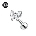 F136 Titanio Fiocco Labret Perno Con Zircone Trago Cartilagine Piercing Gioiello - Solo testa (senza barra) / Argento Bianco