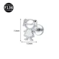 Titanium labret piercing with cute girl design and cubic zirconia for ear cartilage. - Στυλ Σιλουέτας Μικρού Κοριτσιού / 1.2x6mm Σπείρωμα M0.9 / Ασημί