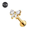 Labret in Titanio con Zircone Bianco Fiocco Orecchino Cartilagine Piercing Corpo - Solo testa (senza barra) / Oro Bianco