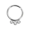 Anello segmento in acciaio inox con tre pietre di cristallo, gioiello per piercing. - 1.2x6mm / Argento Bianco