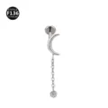 Titanium labret lip ring featuring moon pendant and cubic zirconia chain body piercing jewelry - Bar 1.2*6mm Thread M0.9 / Moon Silver