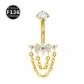 Titanium belly ring with cubic zirconia butterfly charm and chains for body piercing jewelry - Style 2 Gold (M2640) / 1.6x10mm Pack