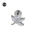 Titanium leaf labret piercing stud with sparkling marquise cubic zirconia stones. - Bar 1.2*6mm Thread M0.9 / Silver-White Leaves