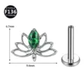 F136 Titan Lotos gruner Edelstein labret Piercing Schmuck 6.7x9.4mm Korper Piercing - Nur Oberteil (Ohne Stab) / Silber Grün