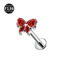 Piercing labret fiocco in titanio e cristalli, gioiello per corpo sterile da cartilagine. - Solo testa (senza barra) / Rosso