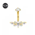 Gold F136 Titanium Butterfly Belly Button Ring with Clear CZ Stones Navel Piercing Jewelry - Style 1 Gold (M2640) / 1.6x10mm Pack