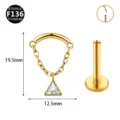 F136 Titan Knorpel Labret Stecker mit Kette Anhänger und Dreieck Zirkon Piercing Schmuck - 0.8x6mm / Dreieckige Anhänger Gold