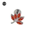 F136 Titanium Leaf Labret Stud Piercing Ring with Red Cubic Zirconia Body Jewelry - Maple Leaf Style (M2525) / Bar 1.2*6mm Thread M0.9 / Silver-Red Leaves