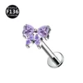 Piercing Labret Fiocco Zirconi Viola in Titanio F136 Gioiello per Corpo Orecchio 1pz - Solo testa (senza barra) / Viola