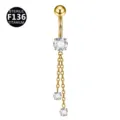Titanium navel ring with cubic zirconia and hanging chains, sterile body piercing jewelry item. - Style 3 Gold (M2640) / 1.6x10mm Pack