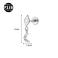 F136 Titanio Labret Piercing Xondrou me Kremasto Romvo kai Feggari se Asimi Hroma Diamanti - Στυλ 8 (Μενταγιόν Φεγγάρι Ρόμβος) / 1.2x6mm (Εσωτερικό Σπείρωμα M0.9) / Ασημί