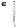 F136 Titanium Navel Ring Zirconia Dangling Chain Belly Button Piercing Body Jewelry - Style 3 Silver (M2640) / 1.6x10mm Pack